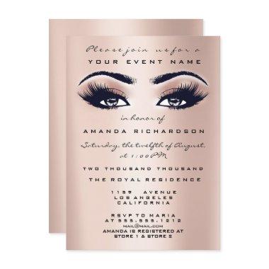 Blush Pink Makeup Glitter Eyes 16th Bridal Shower Invitations