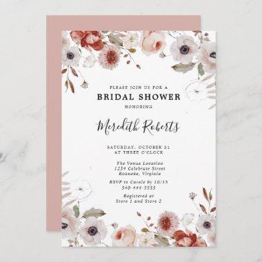 Blush Pink Marsala Moody Fall Colors Bridal Shower Invitations