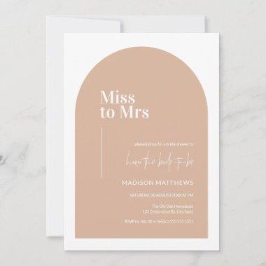 Blush Pink Minimal Arch Miss Mrs Bridal Shower Invitations