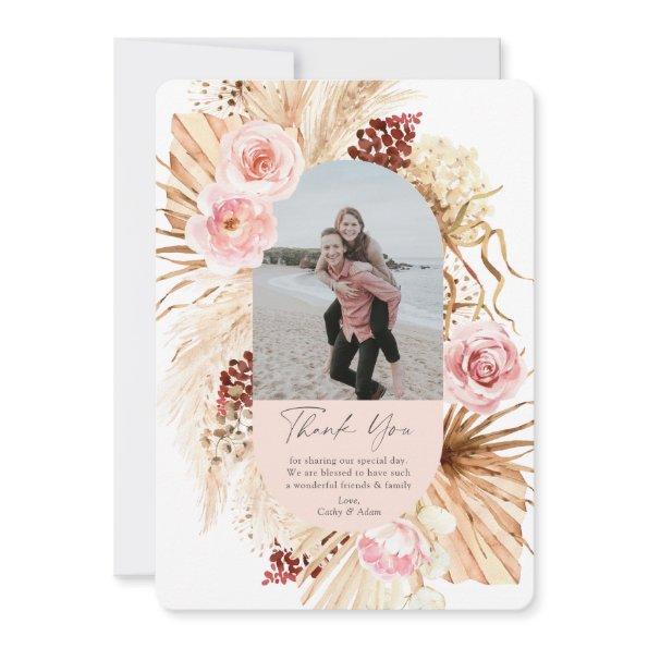 Blush Pink Modern Boho Pampas Grass Floral Photo  Thank You