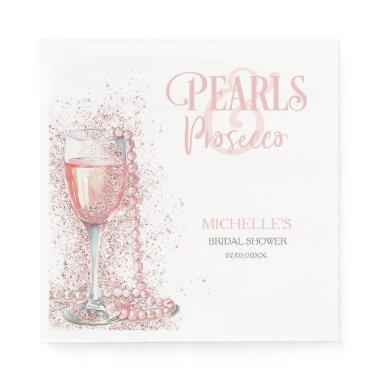Blush Pink Modern Glitter Pearls and Prosecco Napkins