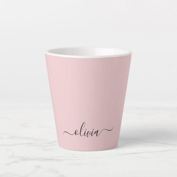 Blush Pink Modern Script Girly Monogram Name Latte Mug