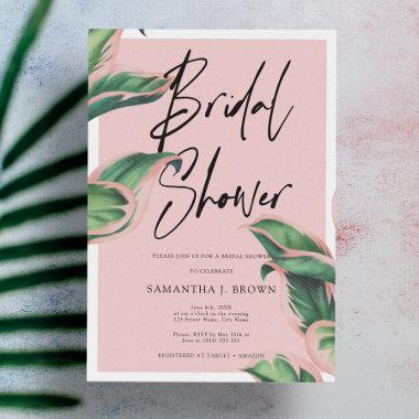 Blush Pink Modern Tropical Bridal Shower Invitations