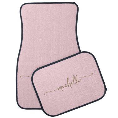 Blush Pink Monogram Name Gold Script Car Floor Mat