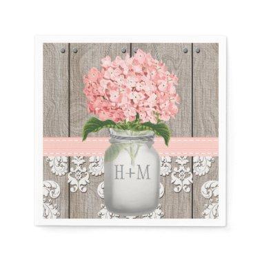 Blush Pink Monogrammed Hydrangea Mason Jar Napkins