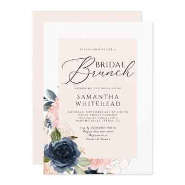 Blush Pink Navy Blue Floral Bridal Shower Invitations