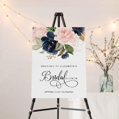 Blush Pink Navy Blue Floral Bridal Shower Welcome Foam Board