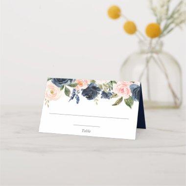 Blush pink navy blue floral elegant place Invitations