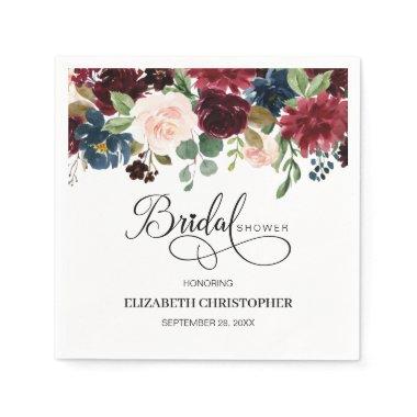 Blush Pink Navy Burgundy Floral  Napkins