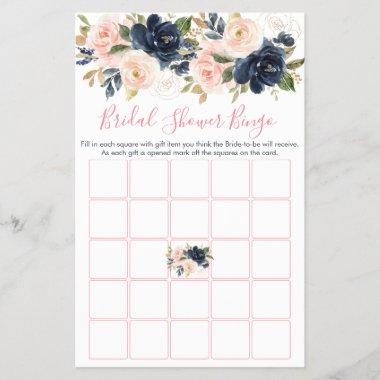 Blush Pink | Navy Floral Bridal Shower Bingo Game