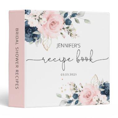 Blush pink navy Floral Bridal Shower Recipe Book 3 Ring Binder