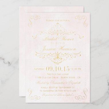 Blush Pink & Ornate Swirls Bridal Shower Real Foil Invitations