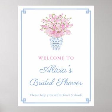 Blush Pink & Pale Blue Chinoiserie Wedding Shower Poster
