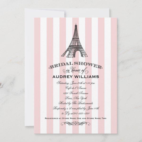 Blush Pink Paris Eiffel Tower Bridal Shower Invitations