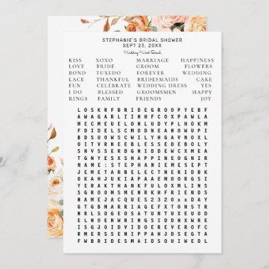 Blush Pink Peach Floral Bridal Shower Word Search Invitations