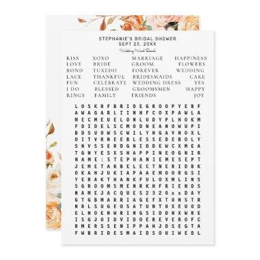 Blush Pink Peach Floral Bridal Shower Word Search Invitations