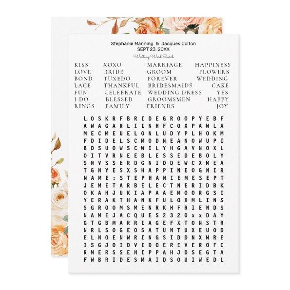 Blush Pink Peach Floral Save the Date Word Search