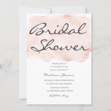 Blush Pink Peach Watercolor Splash Bridal Shower Invitations