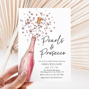Blush Pink Pearls and Prosecco Bridal Shower Invitations