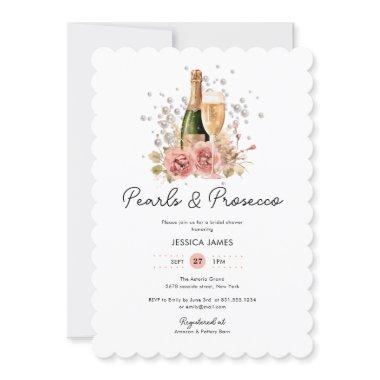 Blush Pink Pearls & Prosecco Bridal Shower Invitations