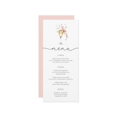 Blush Pink Pearls & Prosecco Wildflower Menu Invitations