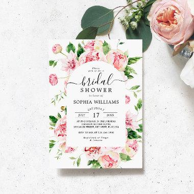 Blush Pink Peonies Flowers Bridal Shower Invitations