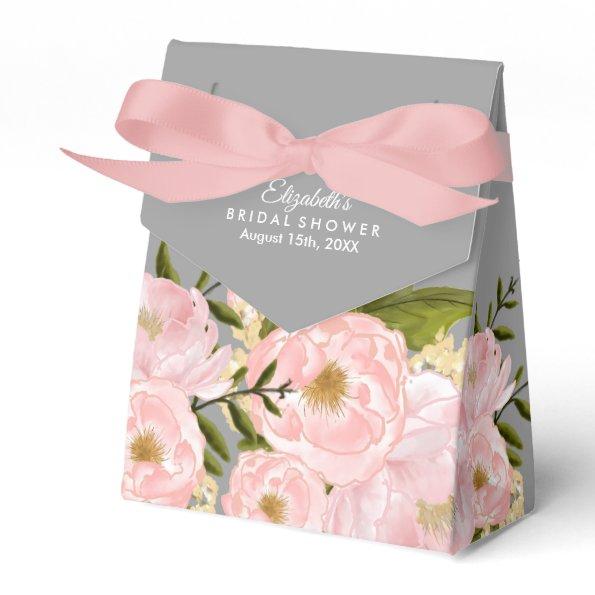 Blush Pink Peonies Grey Bridal Shower Favor Box