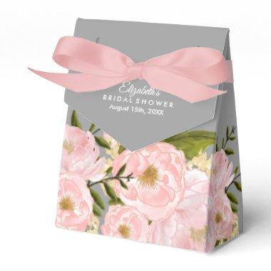 Blush Pink Peonies Grey Bridal Shower Favor Boxes