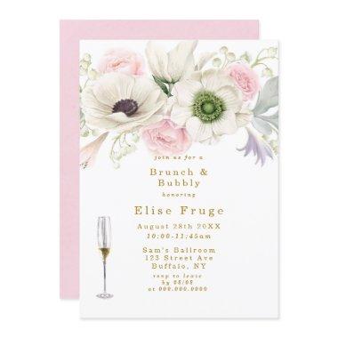 Blush Pink Peony Anemone Gold Brunch & Bubbly Invitations