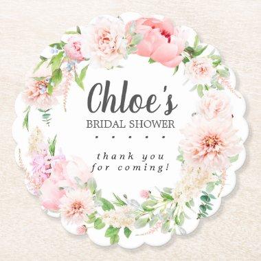 Blush Pink Peony Bridal Shower Paper Coaster