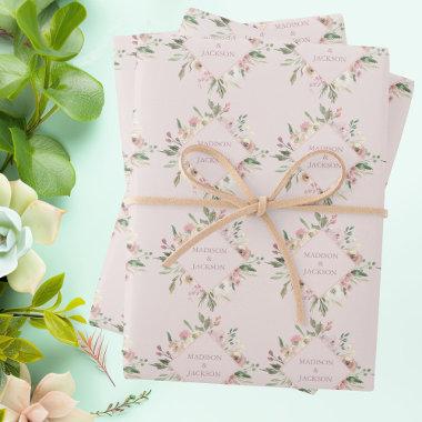 Blush Pink Peony Watercolor Floral Spring Wedding Wrapping Paper Sheets
