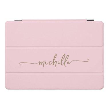 Blush Pink Personalized Monogram Name Gold Script iPad Pro Cover