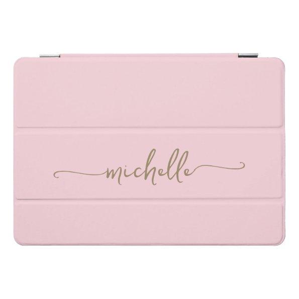 Blush Pink Personalized Monogram Name Gold Script iPad Pro Cover