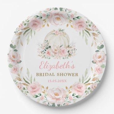 Blush Pink Pumpkin Fall in Love Bridal Shower Paper Plates