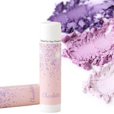 Blush pink purple glitter custom monogram name lip balm