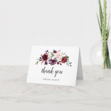 Blush Pink Red Purple Floral Bridal Shower Photo Thank You Invitations