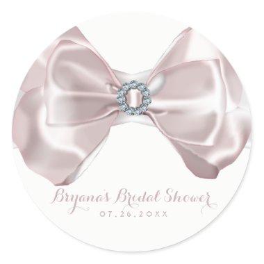 Blush Pink Ribbon & Diamonds Bridal Shower Chic Classic Round Sticker