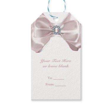 Blush Pink Ribbon & Diamonds Bridal Shower Elegant Gift Tags