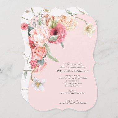 Blush pink romantic elegant boho flower bridal in Invitations