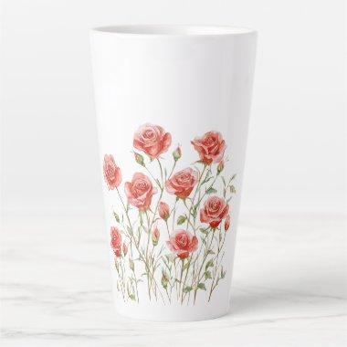 Blush Pink Romantic Red Roses  Latte Mug