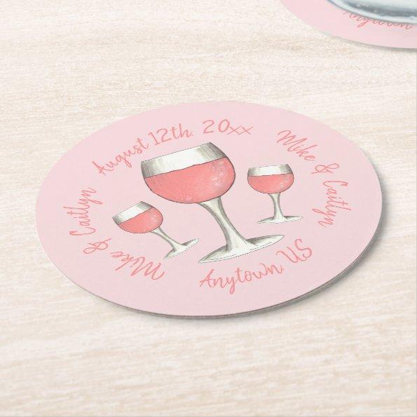 Blush Pink Rose All Day Rosé Wine  Round Paper Coaster