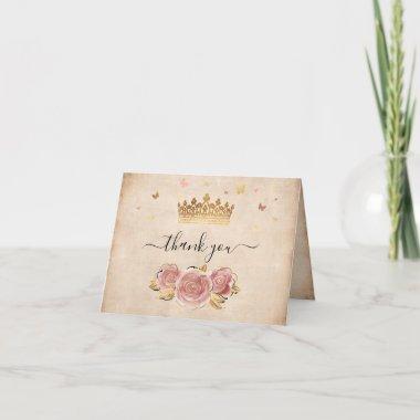 Blush Pink Rose and Gold Elegant Watercolor Folded Thank You Invitations