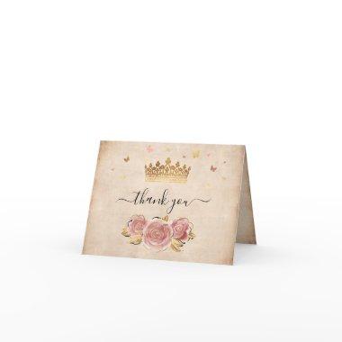 Blush Pink Rose and Gold Elegant Watercolor Folded Thank You