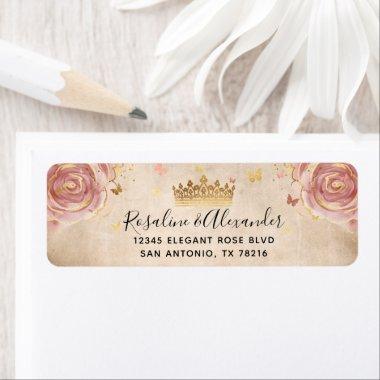 Blush Pink Rose and Gold Floral Return Address Label