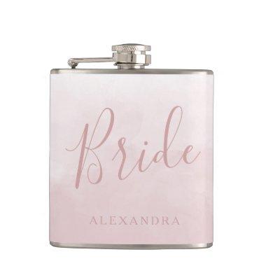 Blush Pink Rose Bride Wedding Favor Name Gift Flask