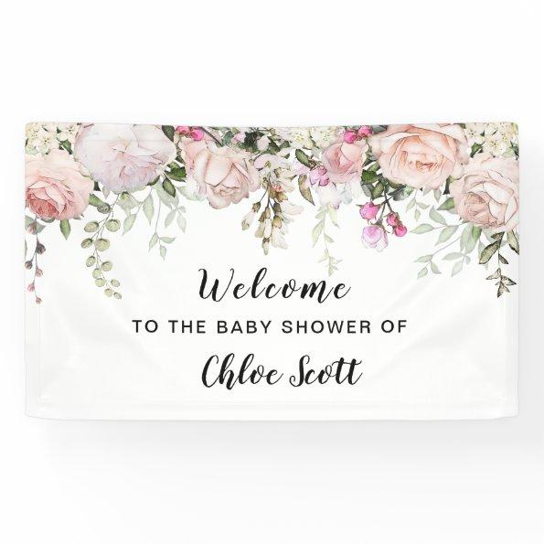 Blush Pink Rose Floral Baby Shower Welcome Banner