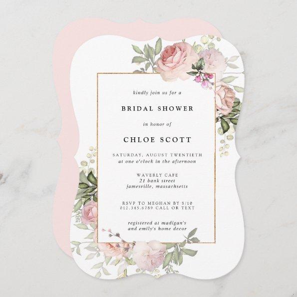 Blush Pink Rose Floral Bridal Shower Invitations