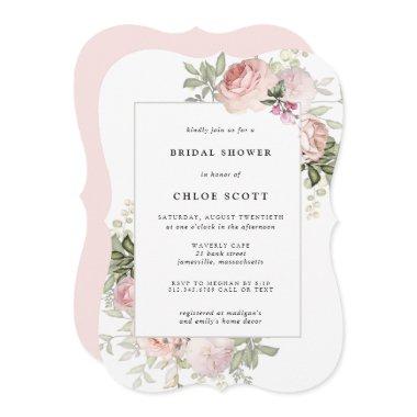 Blush Pink Rose Floral Bridal Shower Invitations