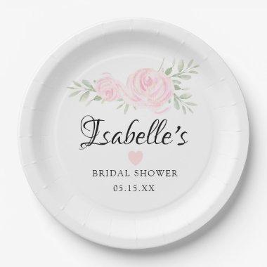 Blush Pink Rose Floral Bridal Shower Paper Plates