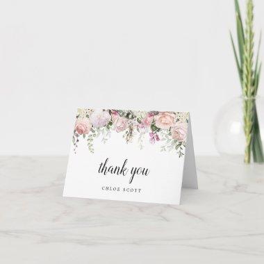 Blush Pink Rose Floral Bridal Shower Photo Thank You Invitations